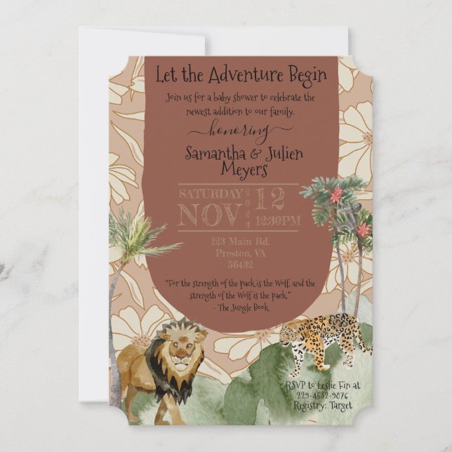 Invitación a Baby Shower de Boho Jungle (Anverso)