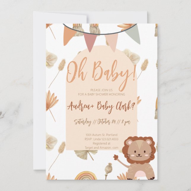 Invitación a Baby Shower de Boho Lion (Anverso)