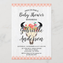 Invitación a Baby Shower de Boho Moda Cow Skull Fl