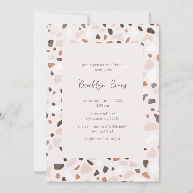Invitación a Baby Shower de Boho Moda Terrazzo (Anverso)