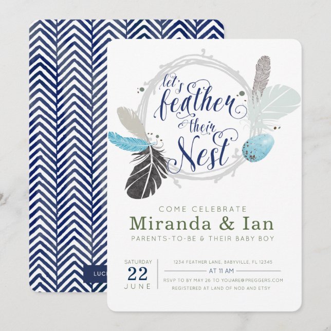 Invitación a Baby Shower de Boho Nest (Anverso / Reverso)