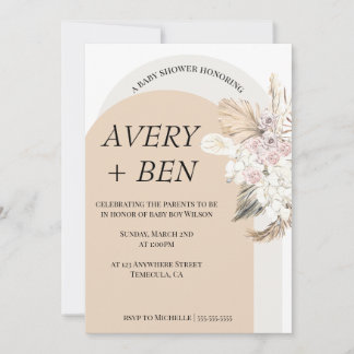 Invitación a Baby Shower de Boho Neutral Pampas Gr