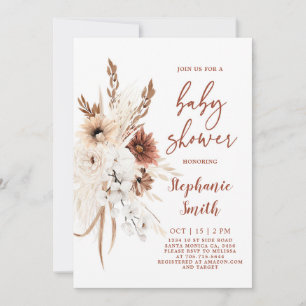 Invitación a Baby Shower de Boho Pampas Grass