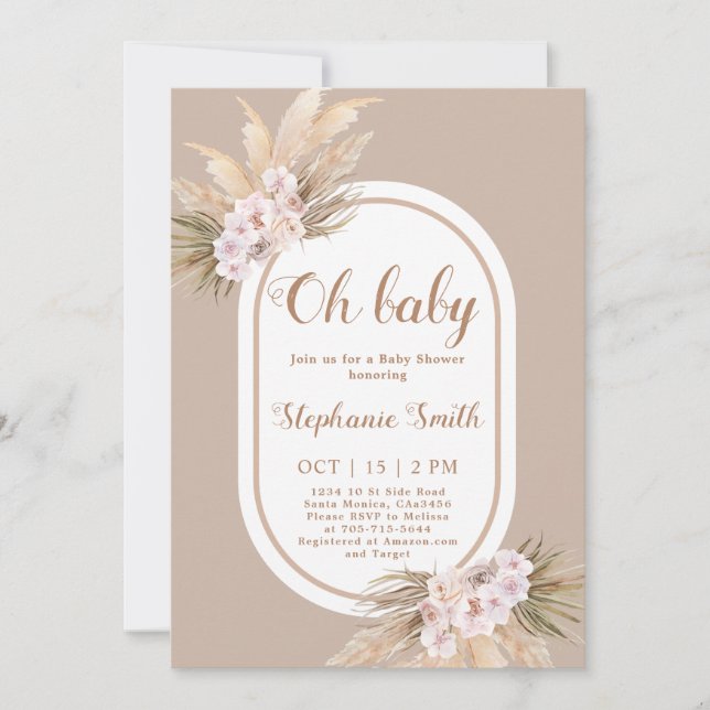 Invitación a Baby Shower de Boho Pampas Grass (Anverso)