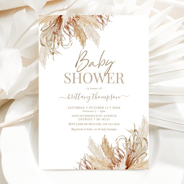 Invitación a Baby Shower de Boho Pampas Grass (Subido por el creador)