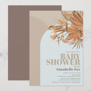 Invitación a Baby Shower de Boho Pampas Grass Blue