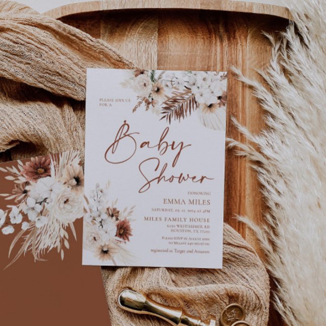 Invitación a Baby Shower de Boho Pampas Terracotta (Subido por el creador)