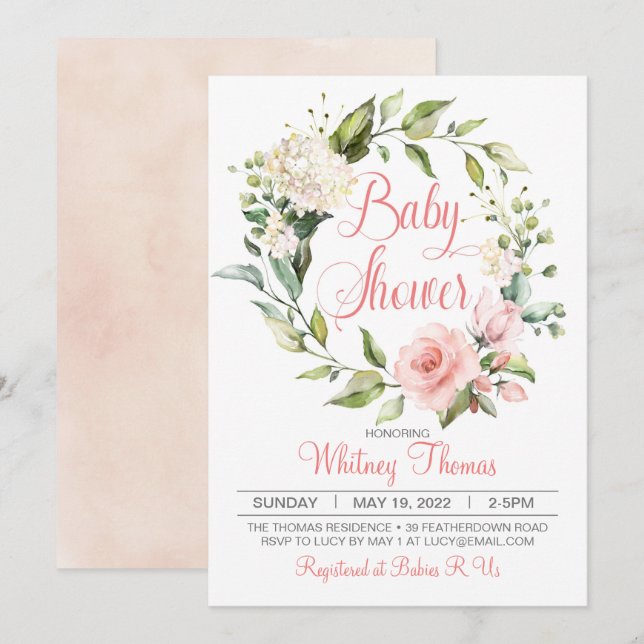 Invitación a Baby Shower de Boho Peach Floral (Anverso / Reverso)