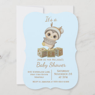 Invitación a Baby Shower de Boho Penguin Boy
