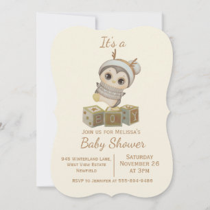 Invitación a Baby Shower de Boho Penguin Boy