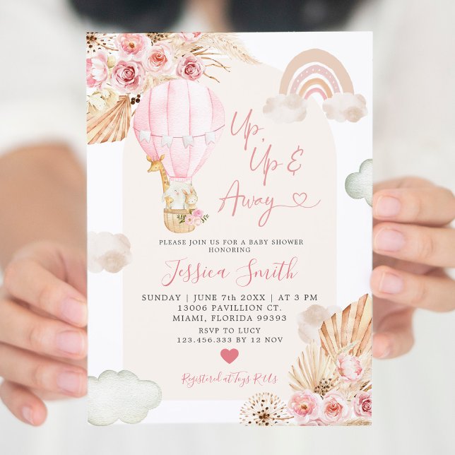 Invitación a Baby Shower de Boho Pink Hot Air Ball (Subido por el creador)