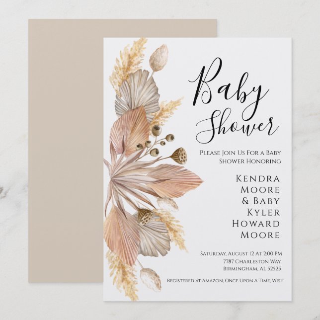 Invitación a Baby Shower de Boho Pompas Grass (Anverso / Reverso)