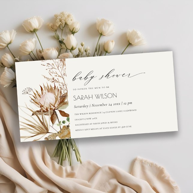 Invitación a Baby Shower de Boho Protea Dried Palm (Subido por el creador)