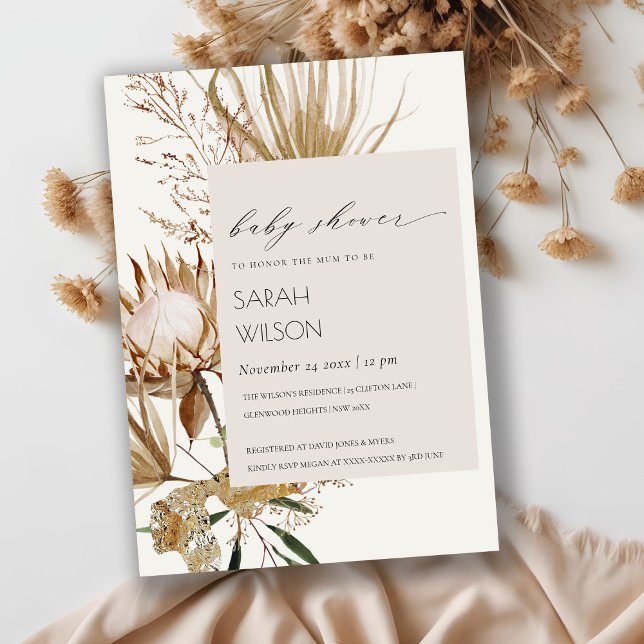 Invitación a Baby Shower de Boho Protea Dried Palm (Subido por el creador)