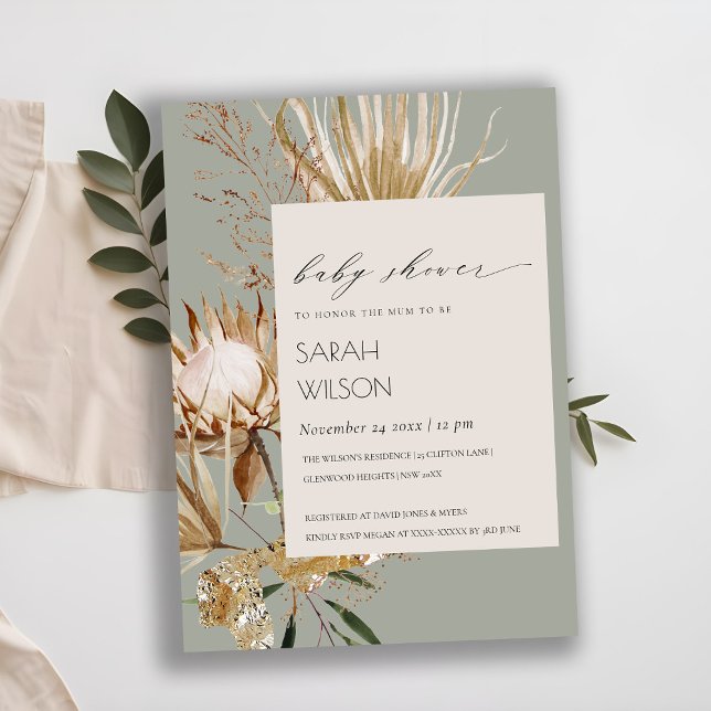 Invitación a Baby Shower de Boho Protea Dried Palm (Subido por el creador)