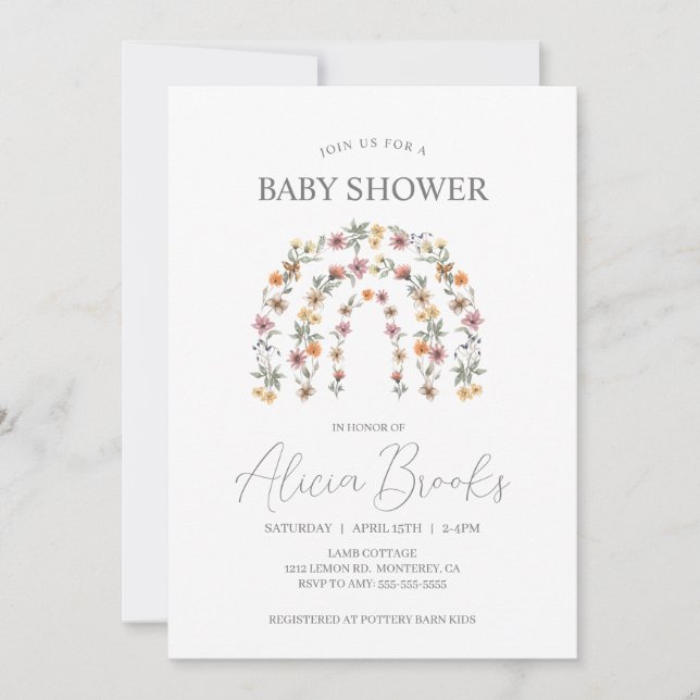 Invitación a Baby Shower de Boho Rainbow Floral Ch (Anverso)
