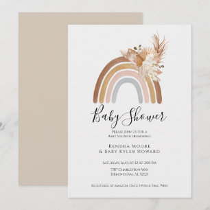 Invitación a Baby Shower de Boho Rainbow Pompas