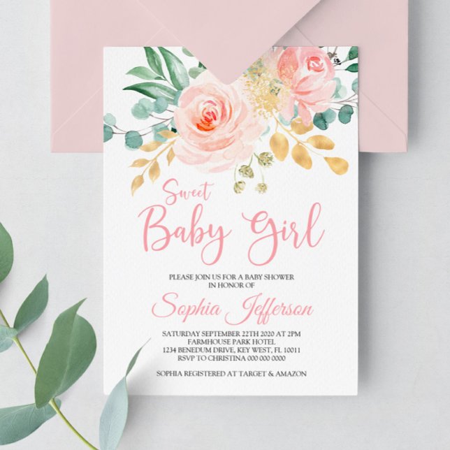 Invitación a Baby Shower de Boho Rubor Pink Floral (Subido por el creador)