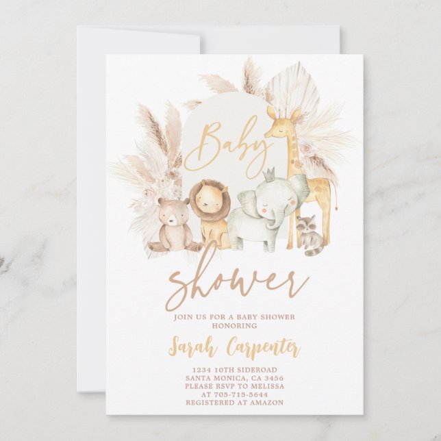 Invitación a Baby Shower de Boho Safari (Anverso)