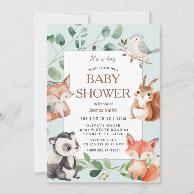 Invitación a Baby Shower de Boho Safari Animals (Anverso)