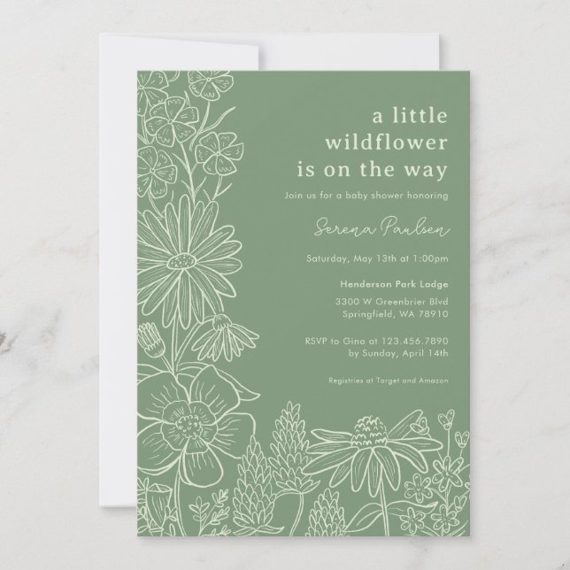 Invitación a Baby Shower de Boho Sage Green Wildfl (Anverso)