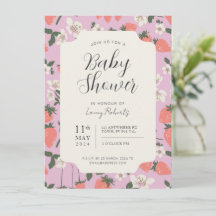 Invitación a Baby Shower de Boho Stawberry Floral