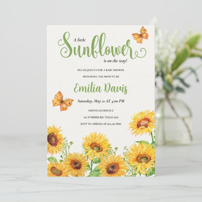 Invitación a Baby Shower de Boho Sunflowe (Anverso de pie)