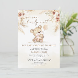 Invitación a Baby Shower de Boho Teddy Bear Pampas