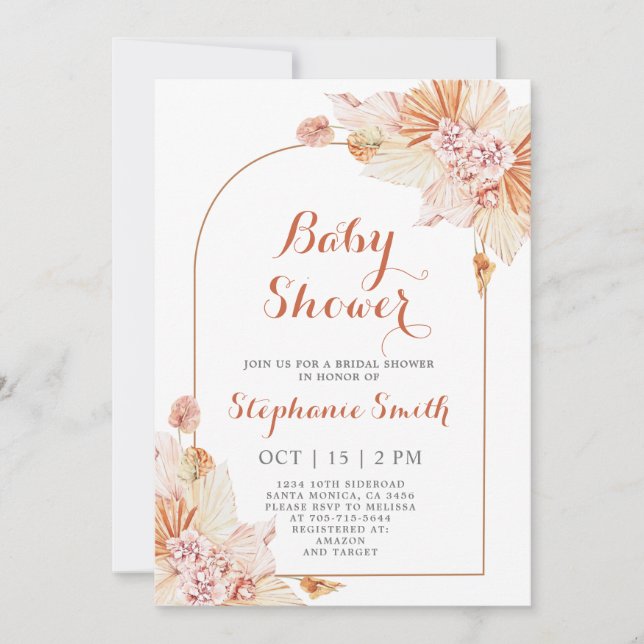 Invitación a Baby Shower de Boho Terracotta (Anverso)