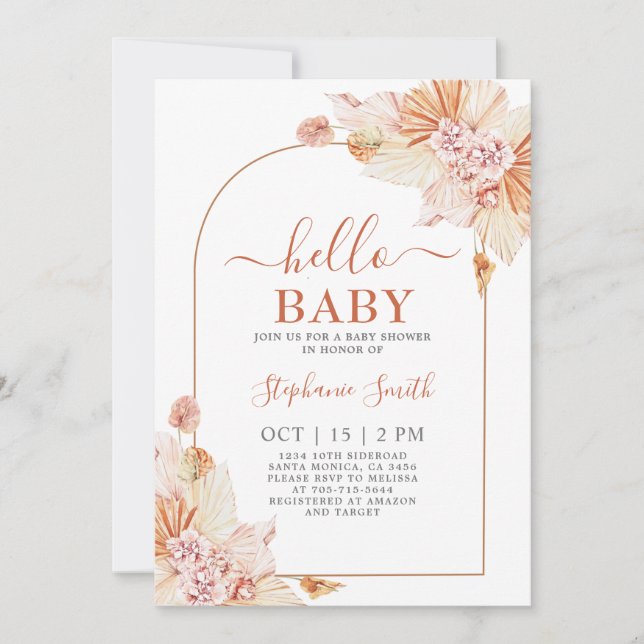 Invitación a Baby Shower de Boho Terracotta (Anverso)