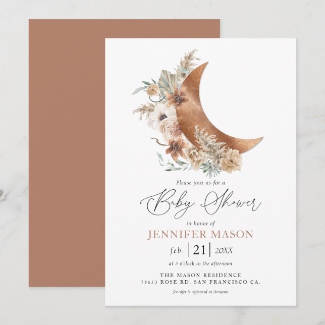 Invitación a Baby Shower de Boho Terracotta Floral (Anverso / Reverso)