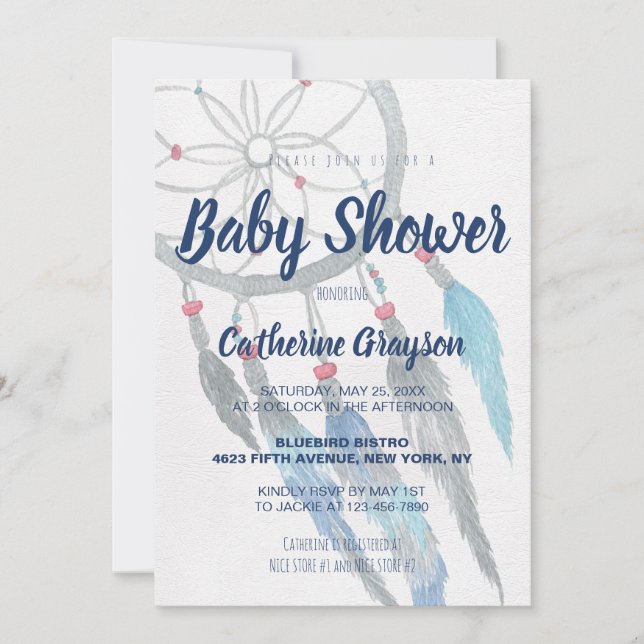 Invitación a Baby Shower de Boho Tribal Dreamcatch (Anverso)