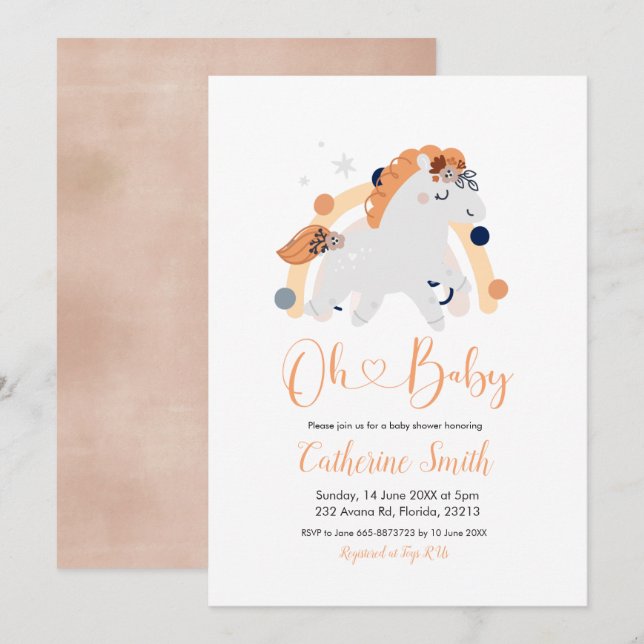 Invitación a Baby Shower de Boho Unicorn (Anverso / Reverso)
