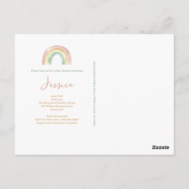 Invitación a Baby Shower de Boho Watercolor (Reverso)