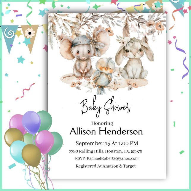 Invitación a Baby Shower de Boho Watercolor Animal (Subido por el creador)