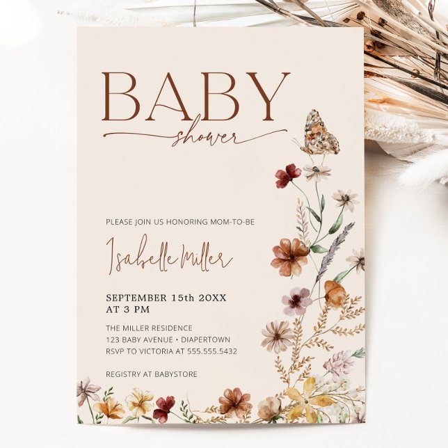 Invitación a Baby Shower de Boho Wildflower (Boho Wildflower Baby Shower Invitation)