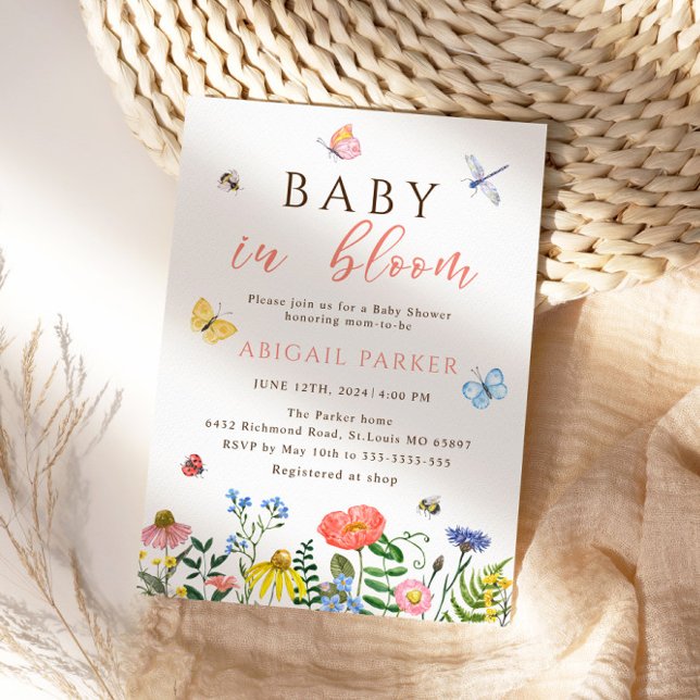Invitación a Baby Shower de Boho Wildflowers Bee (Subido por el creador)
