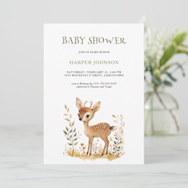 Invitación a Baby Shower de Boho Woodland Animal (Anverso de pie)
