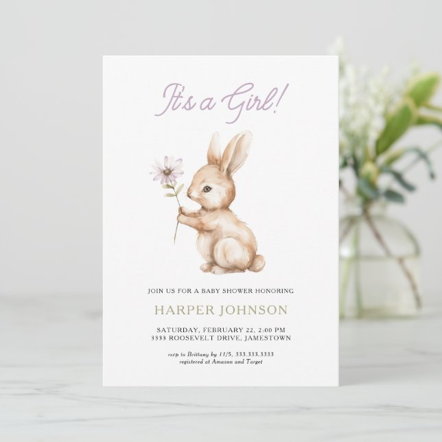 Invitación a Baby Shower de Boho Woodland Bunny (Anverso de pie)