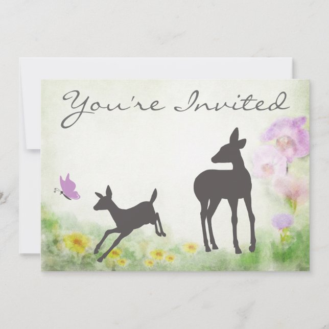 Invitación a Baby Shower de bonito Doe y Fawn (Anverso)