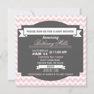 Invitación a Baby Shower de Bonito en Chevron Rosa