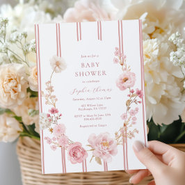 Invitación a Baby Shower de bonito en floral rosa