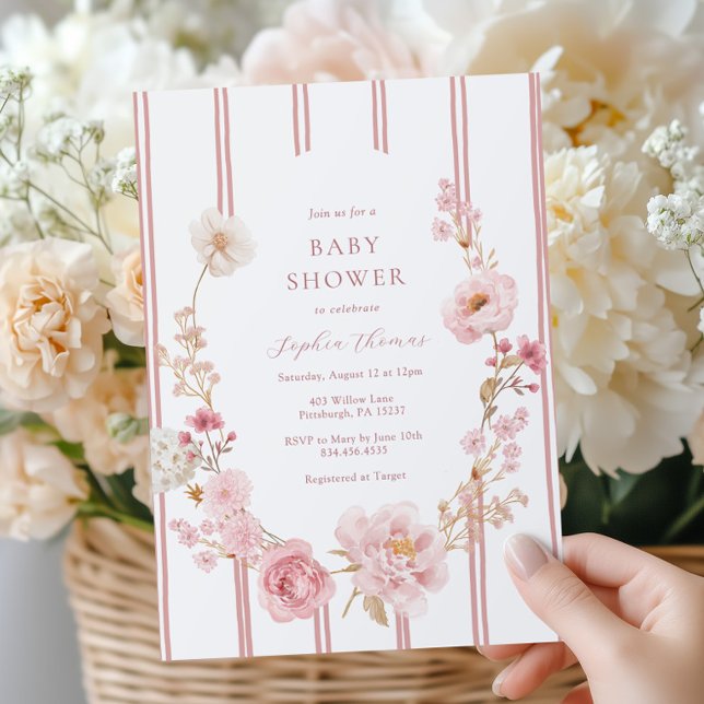 Invitación a Baby Shower de bonito en floral rosa (Subido por el creador)