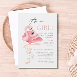 Invitación a Baby Shower de bonito Flamingo