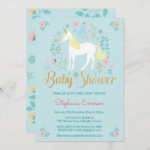 Invitación a Baby Shower de bonito Unicorn Gold Pu