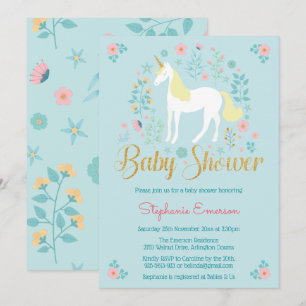 Invitación a Baby Shower de bonito Unicorn Gold Pu