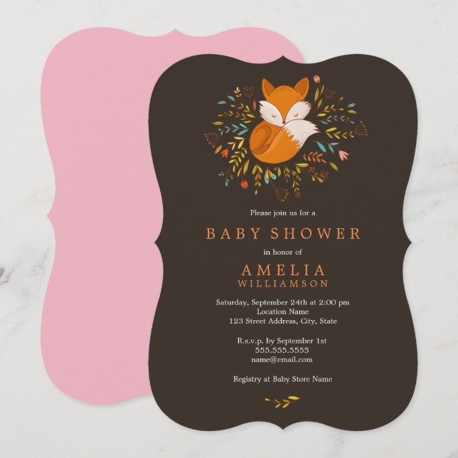 Invitación a Baby Shower de bonito Woodland Fox (Anverso / Reverso)