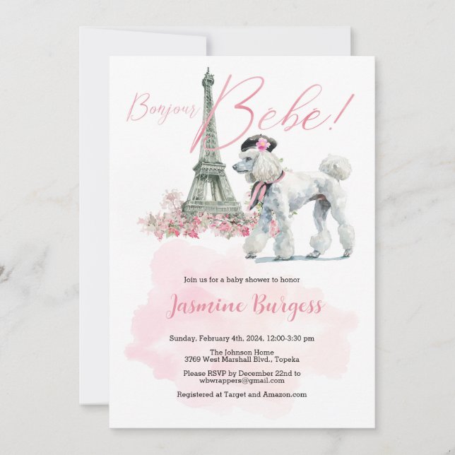 Invitación a Baby Shower de Bonjour Bebe Paris (Anverso)