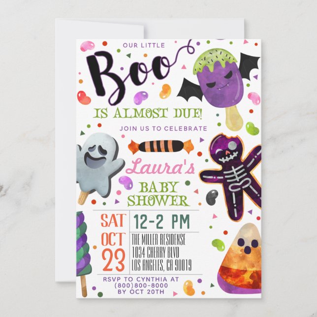Invitación a Baby Shower de Boo Halloween (Anverso)