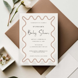 Invitación a Baby Shower de borde blanco beige